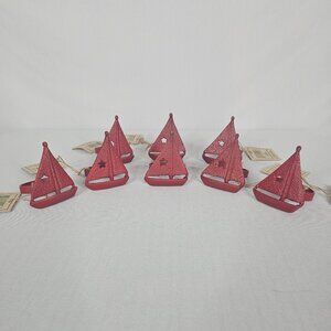 Red Sailboat Napkin Rings | Nautical Coastal Table Decor | Set of 8 | NWT